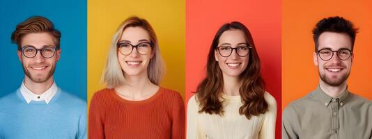 Happy Young Purchasing Staff Working on Color Background in Portrait Photo