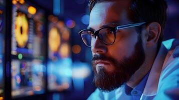 Hardworking Analyst Intensely Focused on Digital Workplace Tasks photo