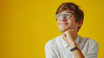 Smiling Young Professional in Eyeglasses at Workplace photo