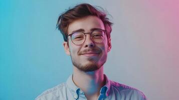 Confident Young Technical Specialist Smiling in Professional Studio Setting photo