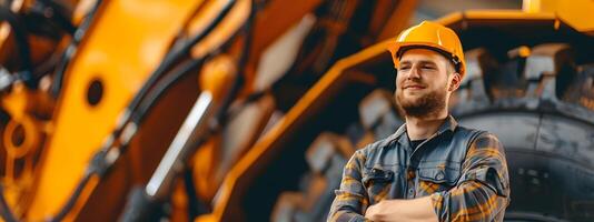 Confident Heavy Equipment Operator on Construction Site with Machinery photo