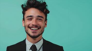 Confident Corporate Executive Smiling Against Colorful Background photo