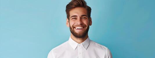 Cheerful Young Business Manager Posing in Colorful Studio photo