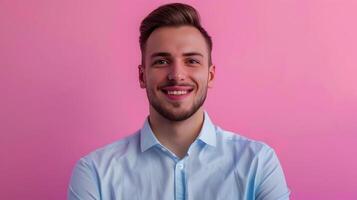 Cheerful Young Corporate Professional Posing for Headshot on Vibrant Background photo