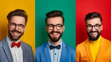 Confident and Successful Young Business Executive Smiling on Vibrant Color Background photo