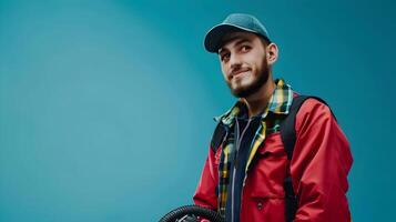 Confident and Friendly Mechanic or Equipment Service Worker Posing in Studio photo