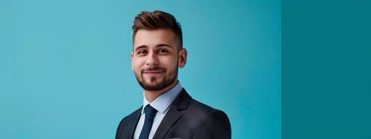 Confident and Successful Young Sales Professional Posing on Vibrant Background photo