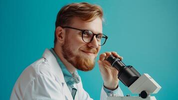 Smiling Young Biological Engineer Focused on Scientific Research and Discovery in Laboratory photo