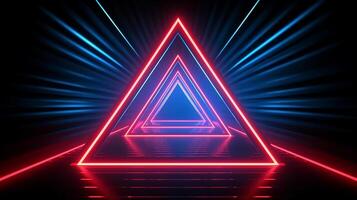 abstract geometric neon background with glowing triangular frame photo