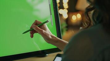 close-up photo of a persons hand, delicately gripping a modern stylus as it glides across a high-resolution graphic tablet