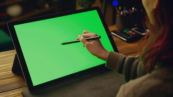 close-up photo of a persons hand, delicately gripping a modern stylus as it glides across a high-resolution graphic tablet