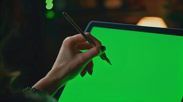 close-up photo of a persons hand, delicately gripping a modern stylus as it glides across a high-resolution graphic tablet