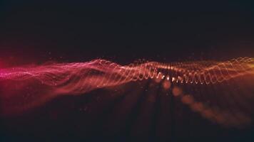 Background with an elegant flowing golden digital fractal light wave and data particles rippling towards the camera. This abstract technology background animation is full HD and a seamless loop. video