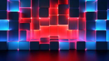 abstract colorful neon background, triangular tunnel illuminated with ultraviolet light photo