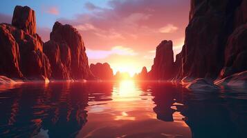 futuristic landscape with cliffs and water. Modern minimal abstract background photo