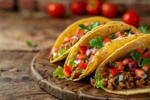 A Delicious Ground Beef Taco With Tomato, Onion, and Cilantro photo