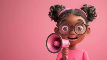 Girl holding a megaphone and talking. photo