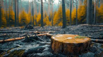 Close Up of Tree Stump in Deforestation Area photo