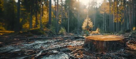 Close Up of Tree Stump in Deforestation Area photo