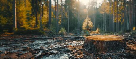 Close Up of Tree Stump in Deforestation Area photo