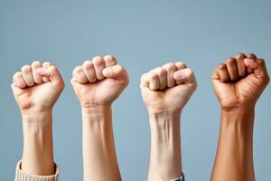 Fists Raised In Unity Against Black Background photo