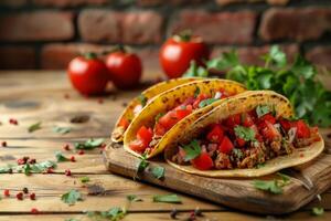 A Delicious Ground Beef Taco With Tomato, Onion, and Cilantro photo