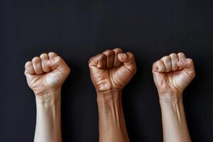 Fists Raised In Unity Against Black Background photo
