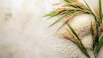 Freshly Harvested Rice Grains and Stalks photo
