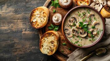 Mushroom Soup and Garlic Bread photo