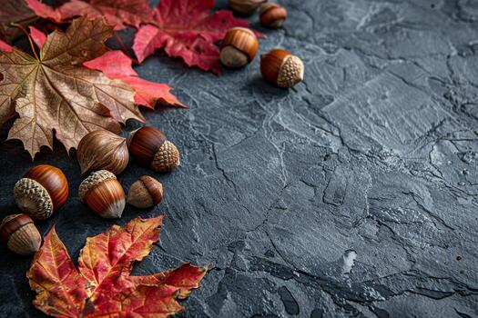 Assorted Nuts and Leaves on Slate Surface During Autumn Season photo