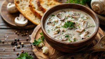 Mushroom Soup and Garlic Bread photo