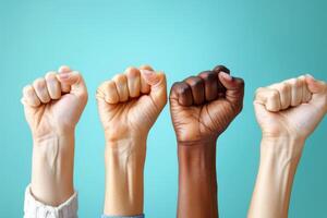 Fists Raised In Unity Against Black Background photo