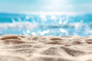 Blurred background of a beautiful beach with a blue sky and white clouds. photo