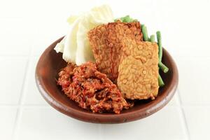 Tempe Goreng Fried Tempe with Sambel Spicy Tomato Paste photo
