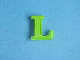 Macro photo or closeup photo of the alphabet from children's toys on a blue background. Use on preschool also