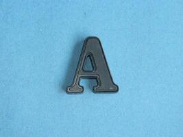 Macro photo or closeup photo of the alphabet from children's toys on a blue background. Use on preschool also