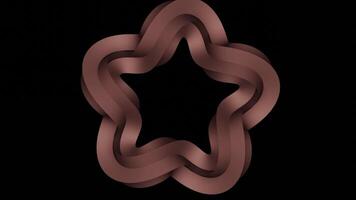 Abstract bronze metal kaleidoscopic background with moving star silhouette, seamless loop. Design. Moving beautiful 3D figure isolated on a black background. video