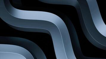 Wavy 3d metal lines rotate. Design. Metal shape of curved 3d lines on black background. Curved metal lines rotate with texture and shine video