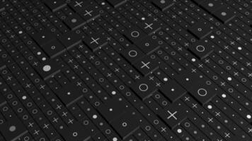 Background of squares on surface with signs. Motion. 3D background with squares and images of signs. Pluses and points on surface of squares video
