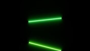 Abstract flowing neon green sticks isolated on a black background, seamless loop. Design. Short glowing segments moving down. video