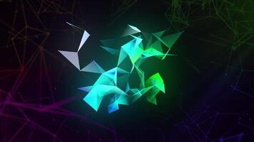 Linear plexuses with geometric shapes. Motion. Geometric shape with lines and angles in futuristic way. Beautiful geometric design with linear and triangular connections in computer space video