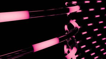 Abstract parallel black tubes with surrounded pink neon lights, seamless loop. Design. Pipes with energy lights. video