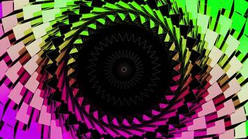 Pulsating and rotating spiral with black center. Design. Pulsating circular spiral with bright rings and dark center. Bright and pulsating spiral with sharp rings video