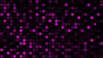 Texture of blinking pixels, seamless loop. Motion. Black and purple rows of small squares and circles flowing and shining chaotically. video