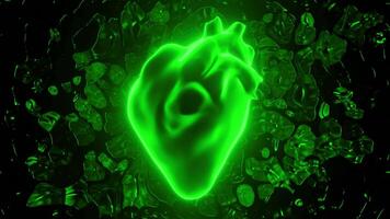 Digital model of the human realistic beating heart, diagnostic of the human circulatory system. Design. Neon silhouette of a heart. video