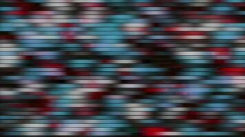 Glitch and pixel noise dynamic visual effect on a screen. Motion. Color distortions with blurred blinking horizontal stripes, seamless loop. video