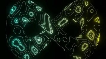 Abstract Infinity symbol with neon oval shaped stains, seamless loop. Action. Endlessly moving surface of 3D symbol of infinity. video