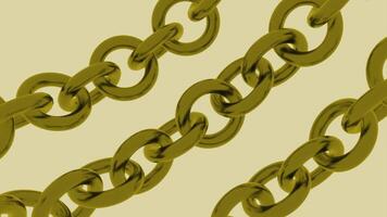 Three rows of metal gold chains moving isolated on a beige background. Design. Moving 3 d chains, seamless loop. video