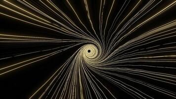 Flight over dark space, cyberspace wormhole, sci fi space travel. Design. Spiral shaped moving strings, seamless loop. video