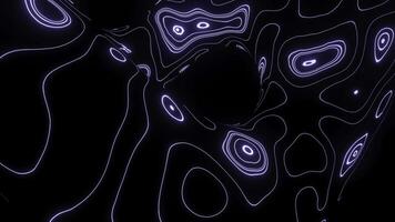 Black background.Design.The bright lines are thick with sparkling, spring-like purple flowers burning inside the lines that move in different directions. video